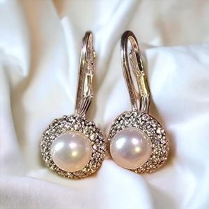 Freshwater Pearl and Crystal Sterling Silver Earrings New